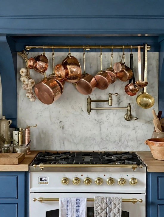 The Kitchen Upgrade You Didn't Know You Were Missing: A Burnished Brass Pot Rack That Works as Hard as It Looks