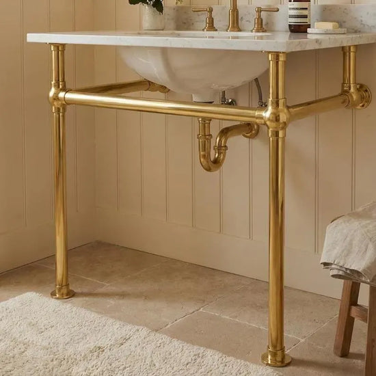 Solid Brass Sink Console Base – Unlacquered Brass Washstand Frame